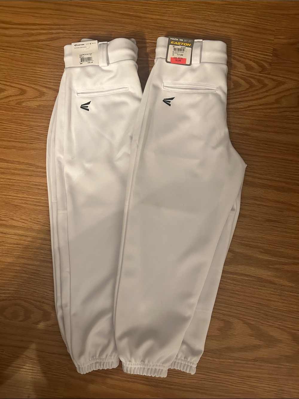 2 pair Easton White Youth Baseball Pants with Elastic Ankles